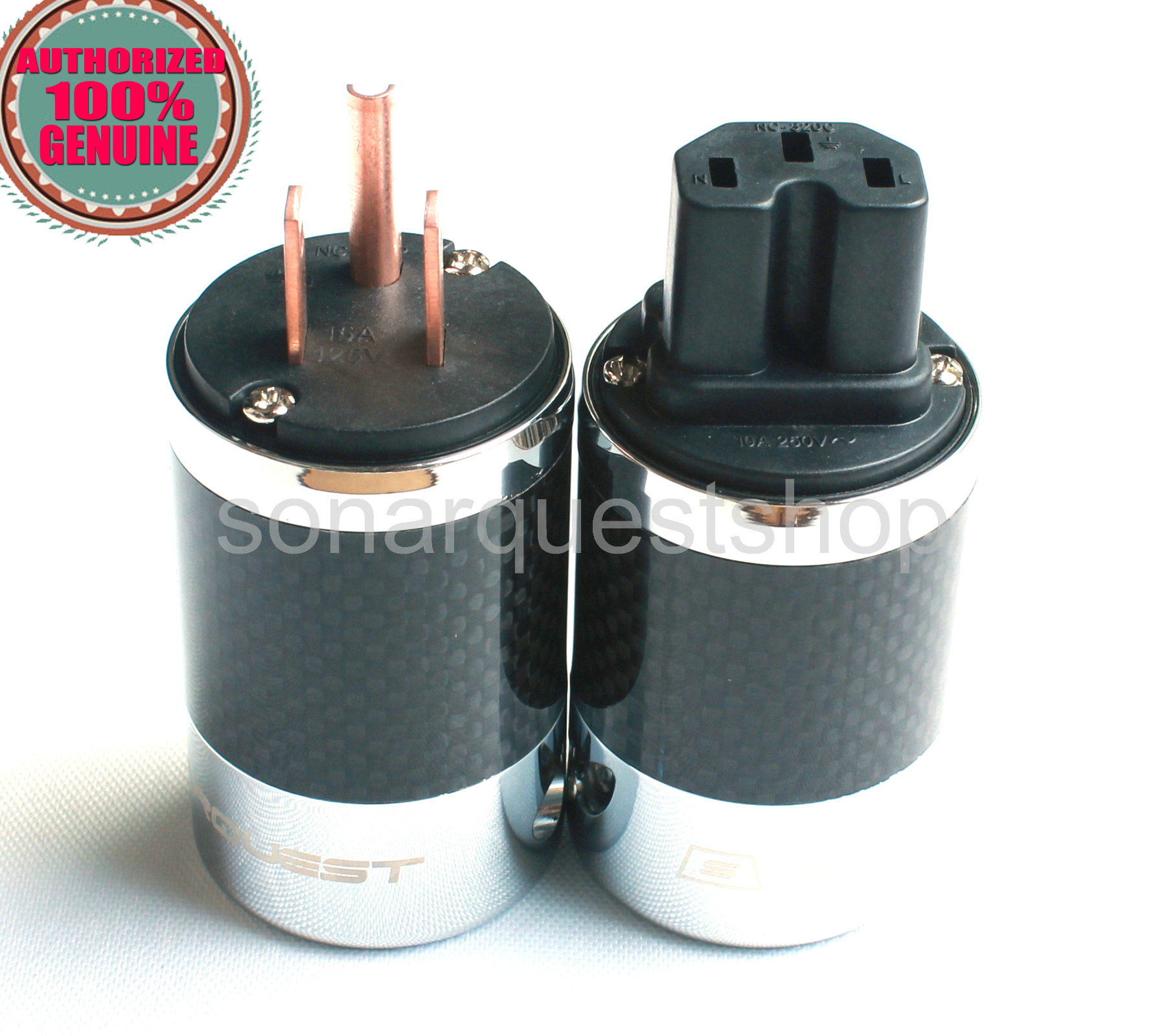 SONARQUEST SQ-P39(C)B + SQ-C39(C)B US Red Copper BK Carbon fiber Power Plug & IEC Connector