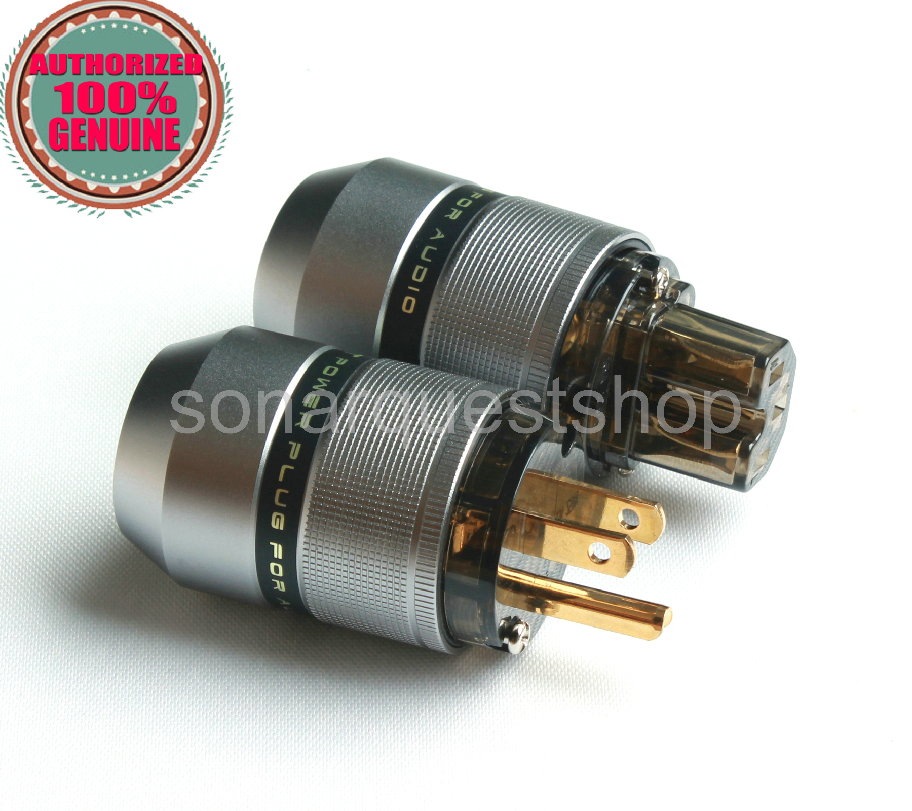 SONARQUEST PA-40M(G) + PA-40F(G) US Gold Plated Gray Special Aluminum alloy Power Plug & IEC Connector