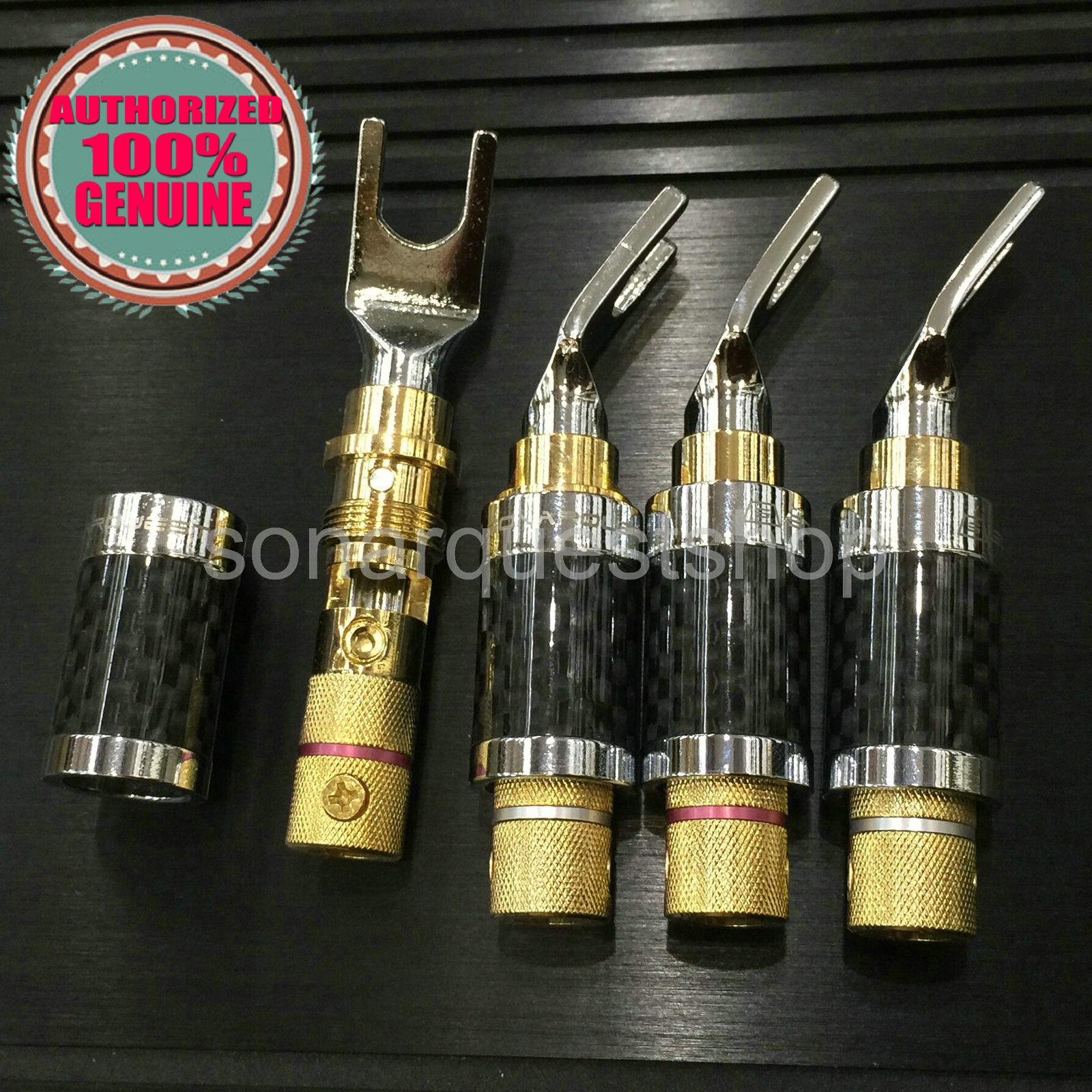 SONARQUEST CS-20 Carbon Fiber Rhodium + Gold Plated Y Spade plug Connector x 4 Pcs